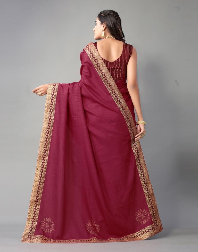 Beet Red Plain Silk Saree