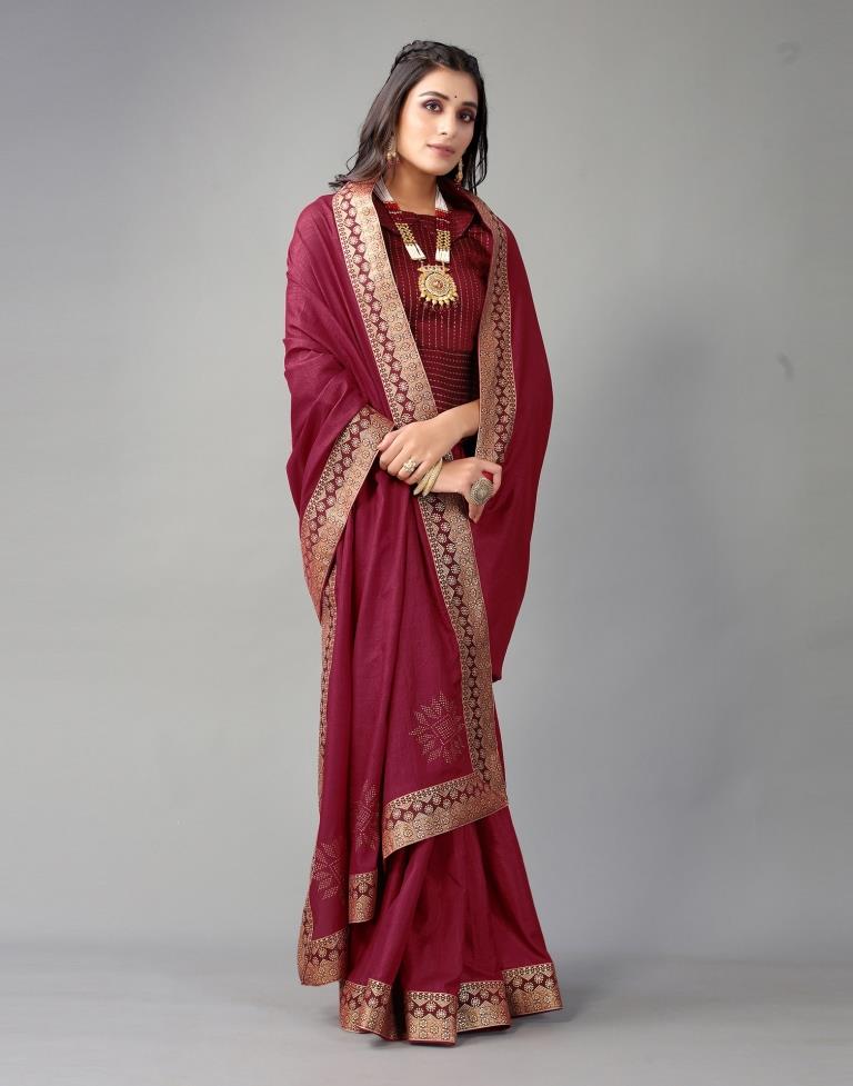 Beet Red Plain Silk Saree