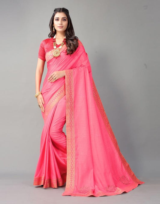 Baby Pink Plain Silk Saree