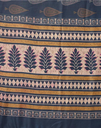 Navy Blue Printed Cotton Saree
