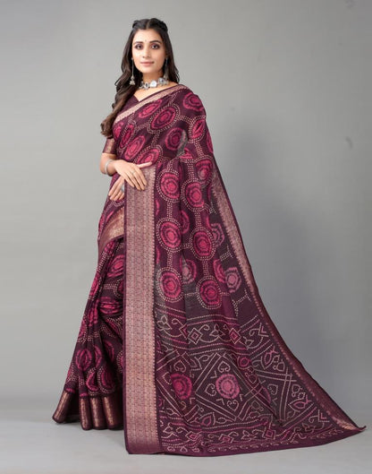 Wine Printed Cotton Saree