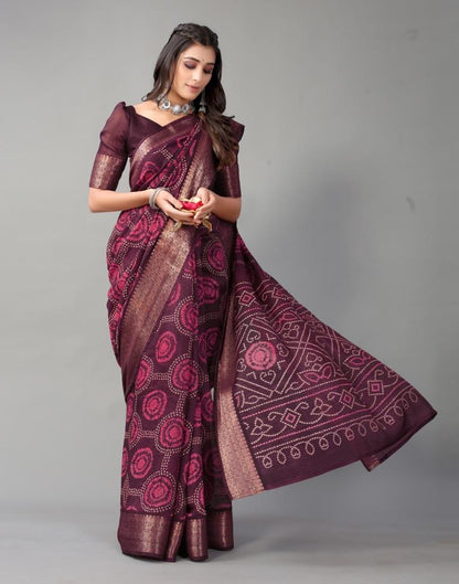 Wine Printed Cotton Saree