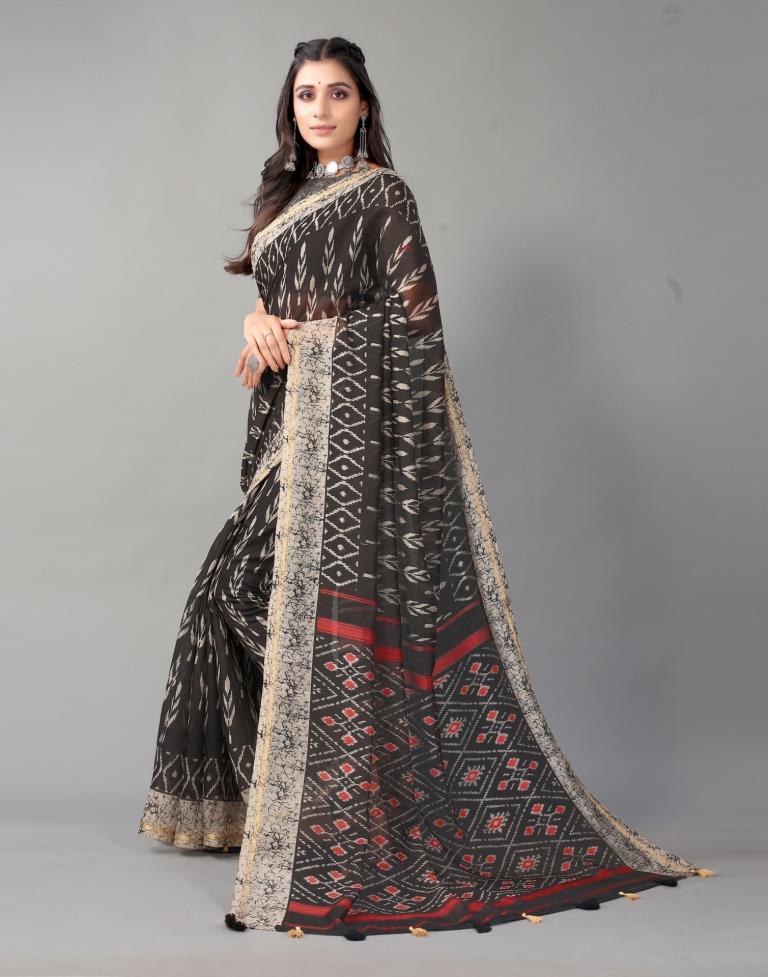 Black Printed Cotton Saree