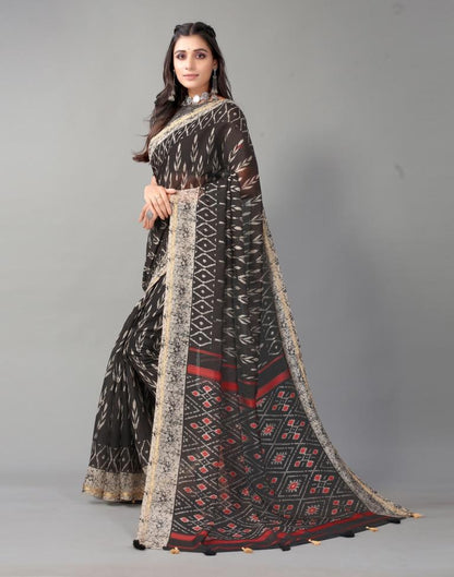 Black Printed Cotton Saree