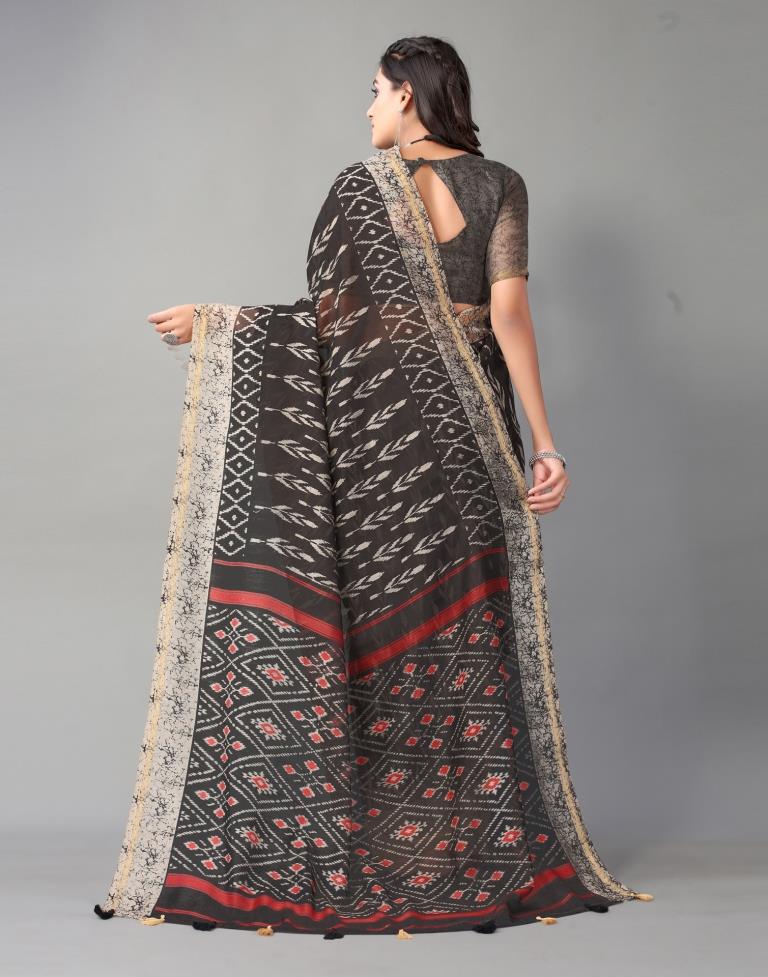 Black Printed Cotton Saree