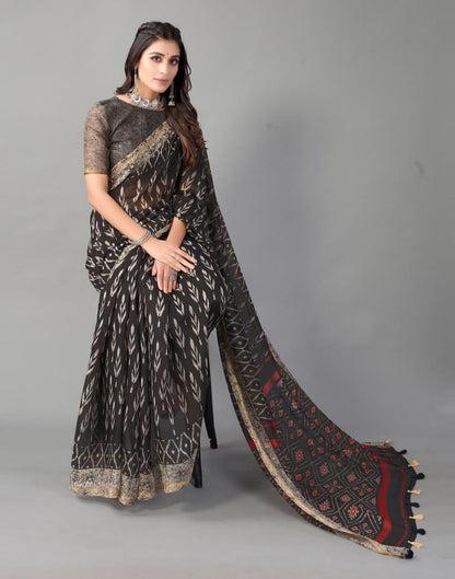 Black Printed Cotton Saree