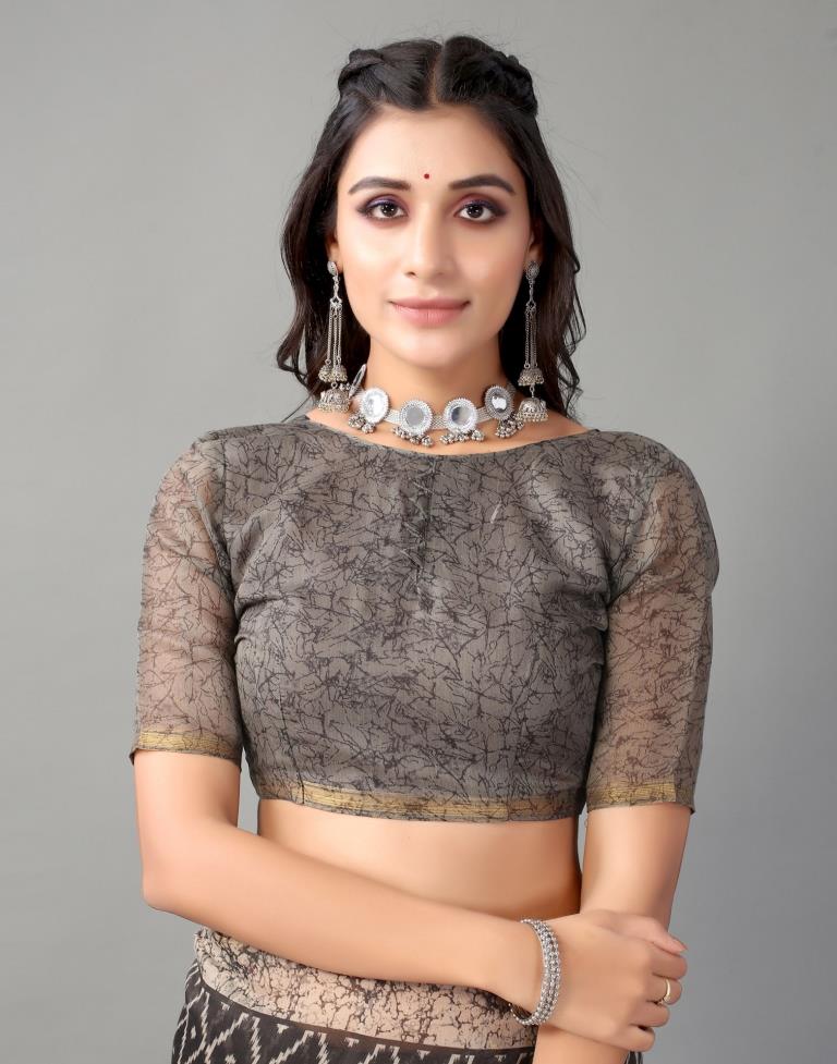 Black Printed Cotton Saree