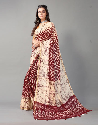 Wine Printed Cotton Saree