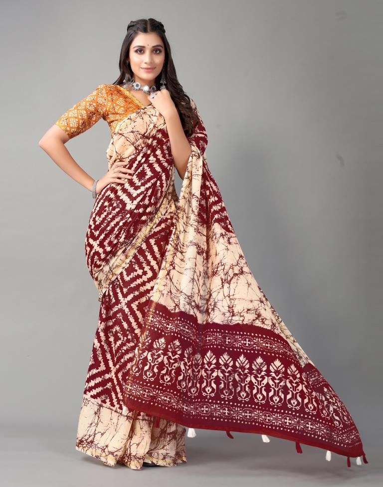 Wine Printed Cotton Saree