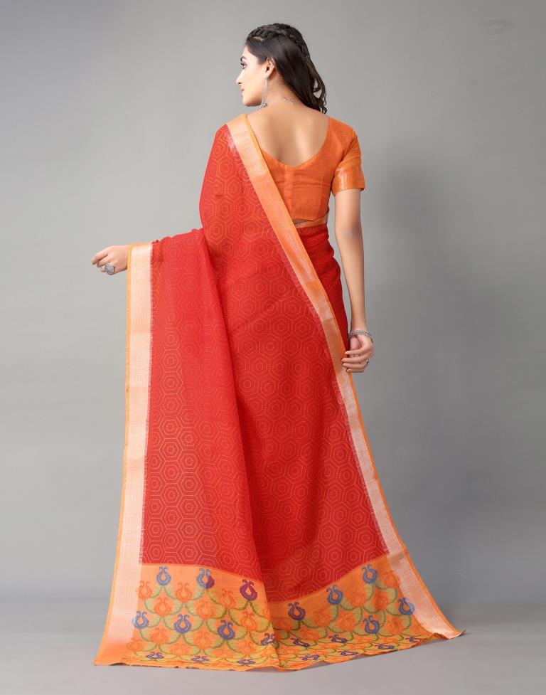 Red Printed Cotton Saree