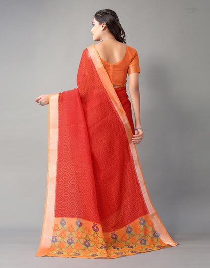Red Printed Cotton Saree