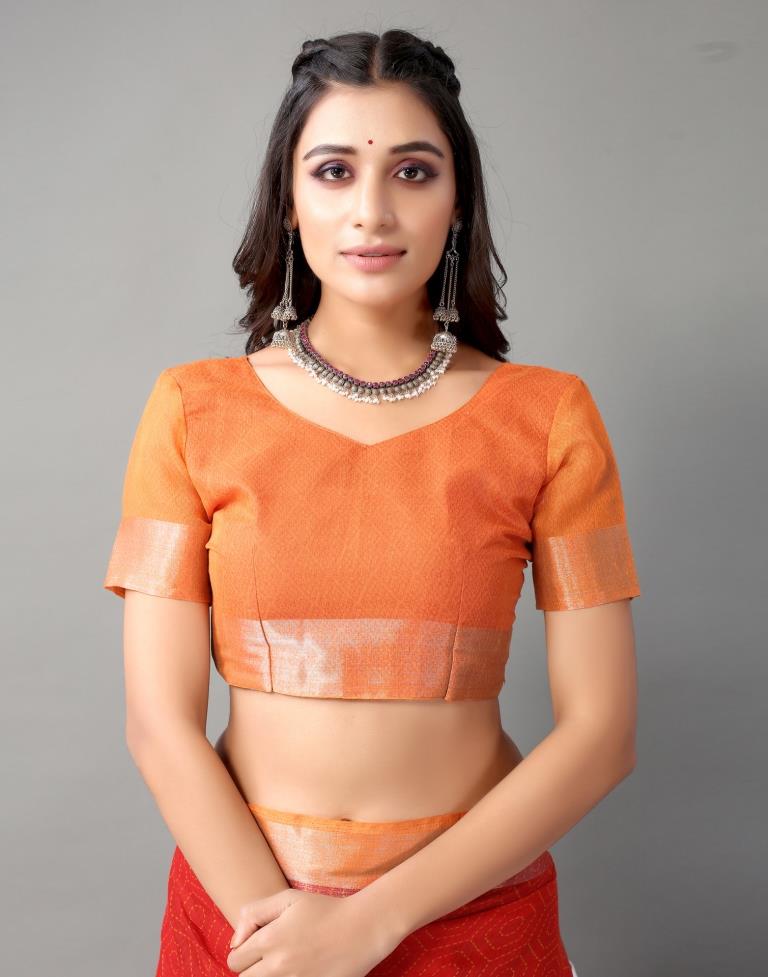 Red Printed Cotton Saree