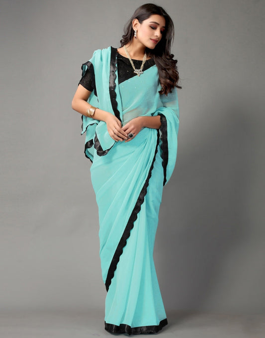 Acqua Blue Chiffon Saree | Sudathi