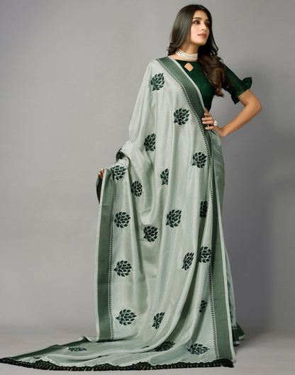 Greenish Grey Embroidered Saree | Sudathi