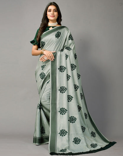 Greenish Grey Embroidered Saree | Sudathi