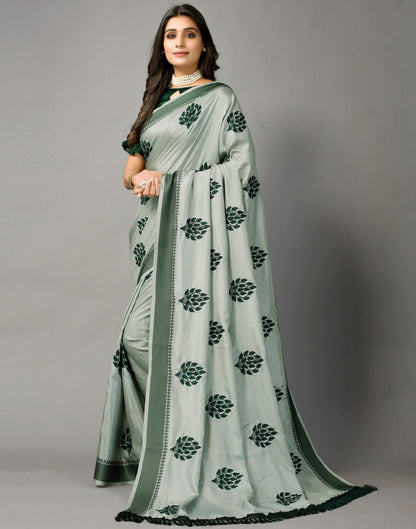 Greenish Grey Embroidered Saree | Sudathi