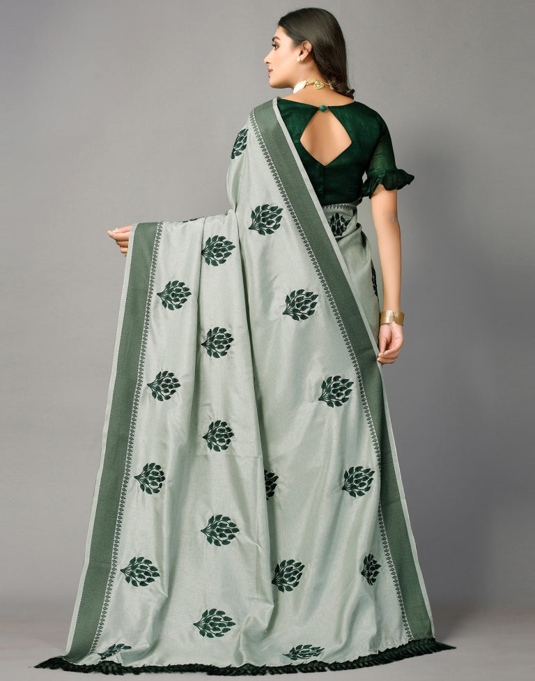 Greenish Grey Embroidered Saree | Sudathi