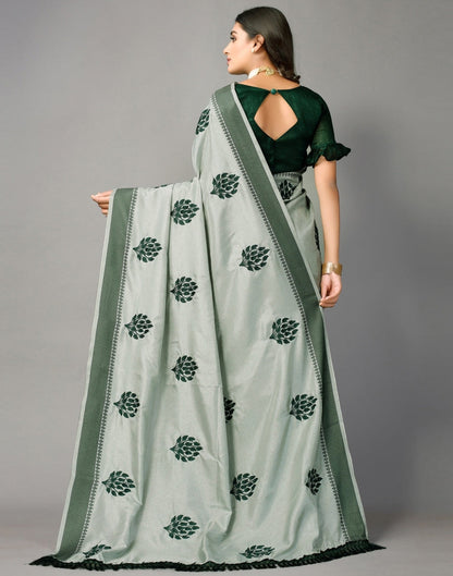 Greenish Grey Embroidered Saree | Sudathi