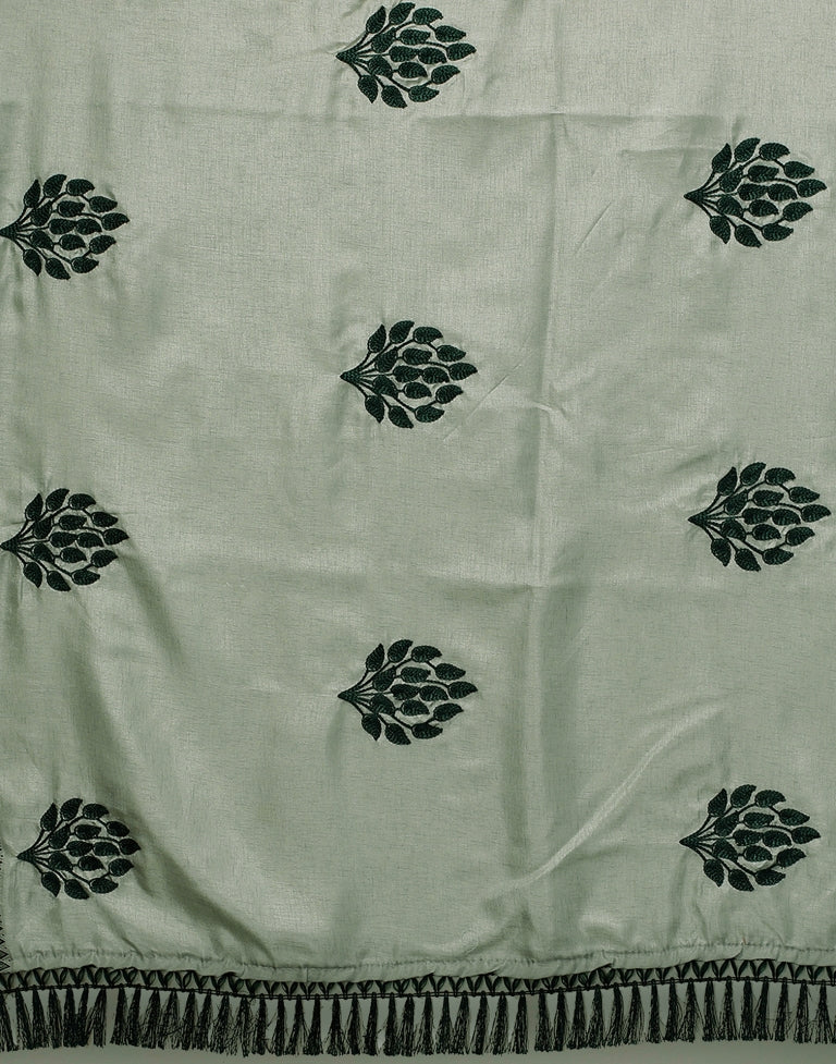 Greenish Grey Embroidered Saree | Sudathi