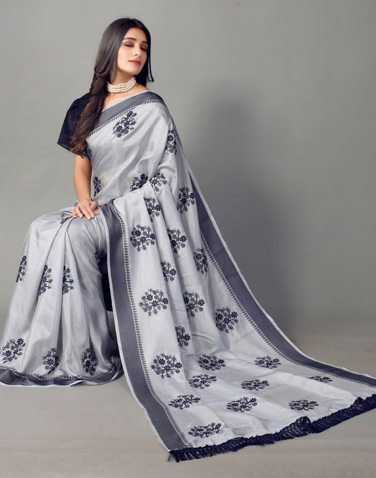 Grey Embroidered Saree | Sudathi