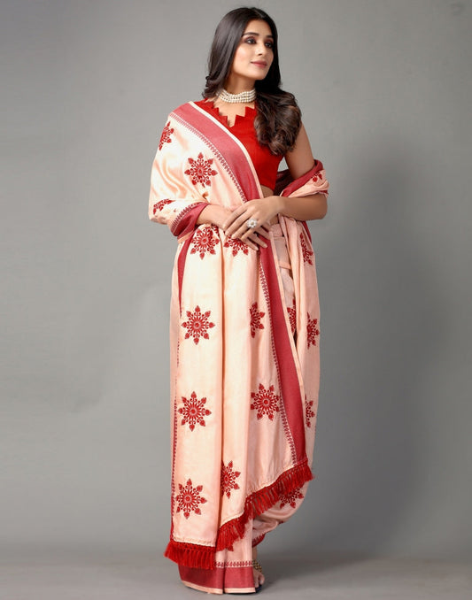 Light Red Embroidered Saree | Sudathi