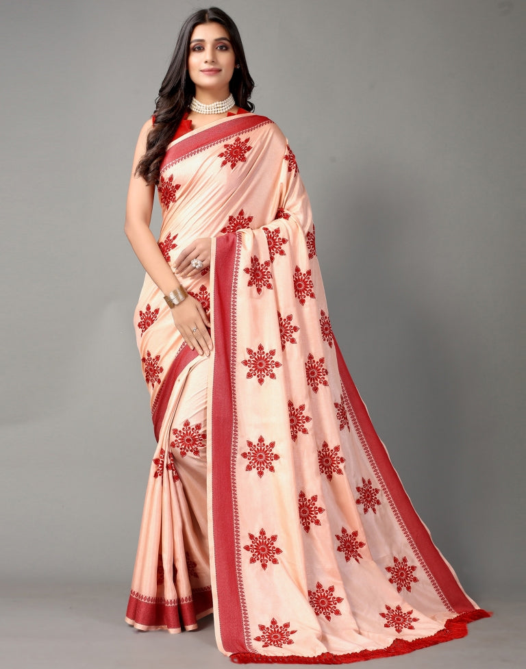 Light Red Embroidered Saree | Sudathi