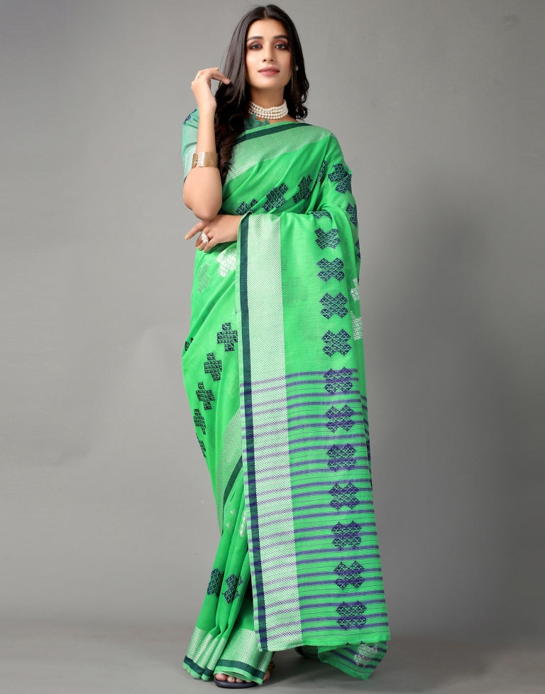 Parrot Green Cotton Saree | Sudathi