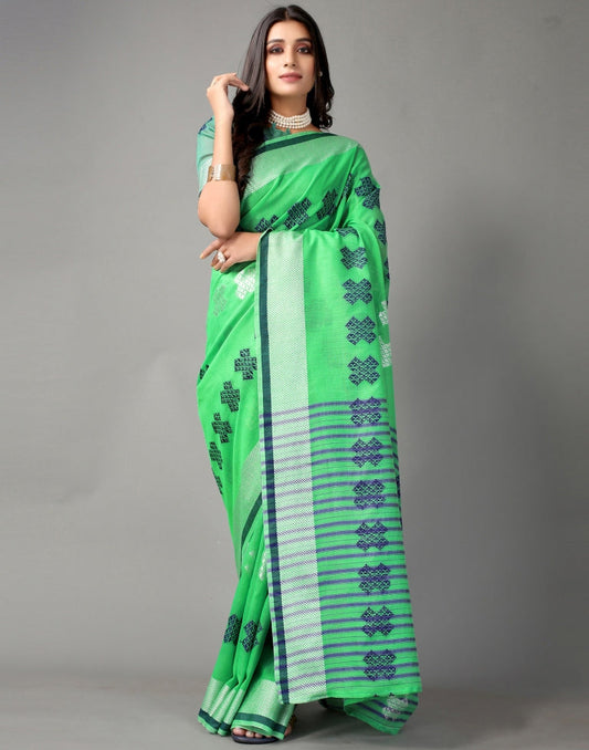 Parrot Green Cotton Saree | Sudathi