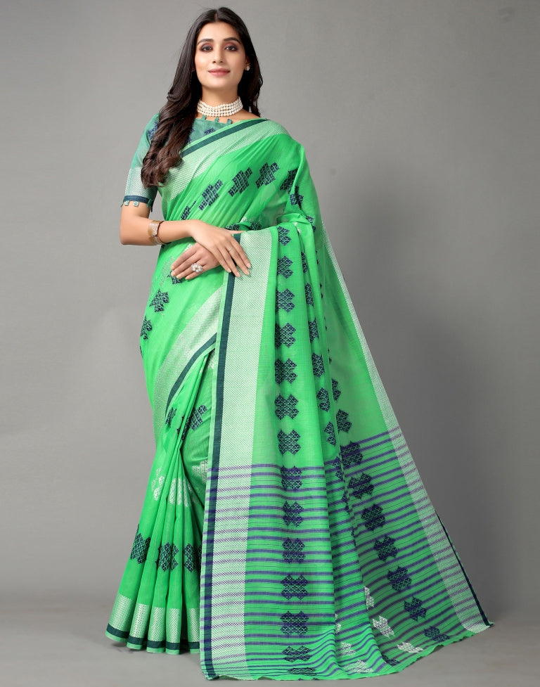 Parrot Green Cotton Saree | Sudathi
