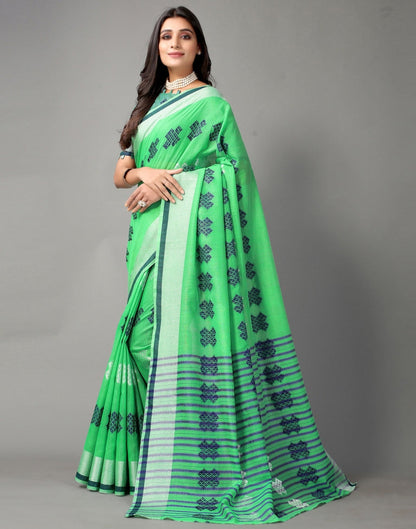 Parrot Green Cotton Saree | Sudathi
