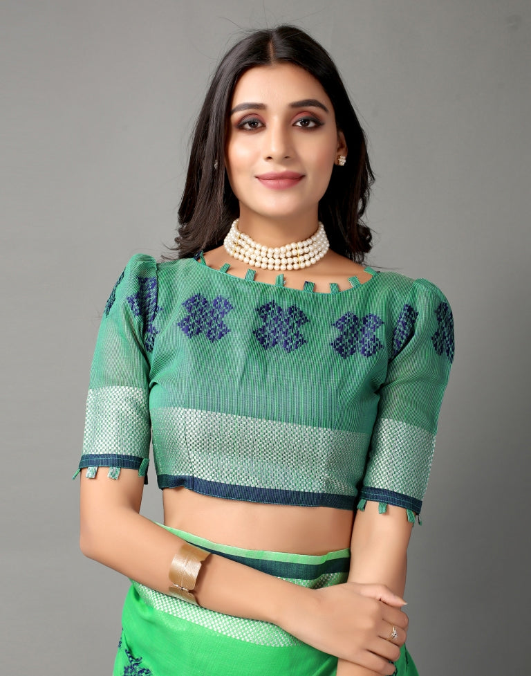 Parrot Green Cotton Saree | Sudathi