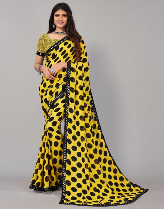 Yellow Printed Georgette Saree