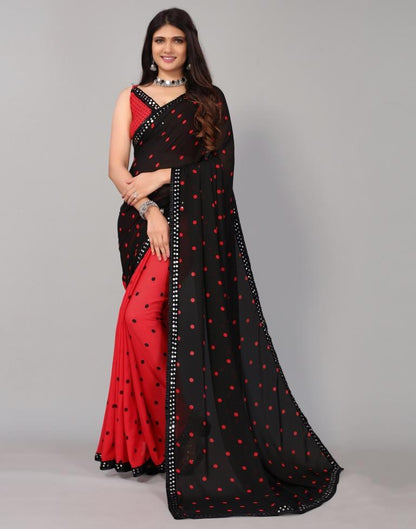 Red Printed Georgette Saree