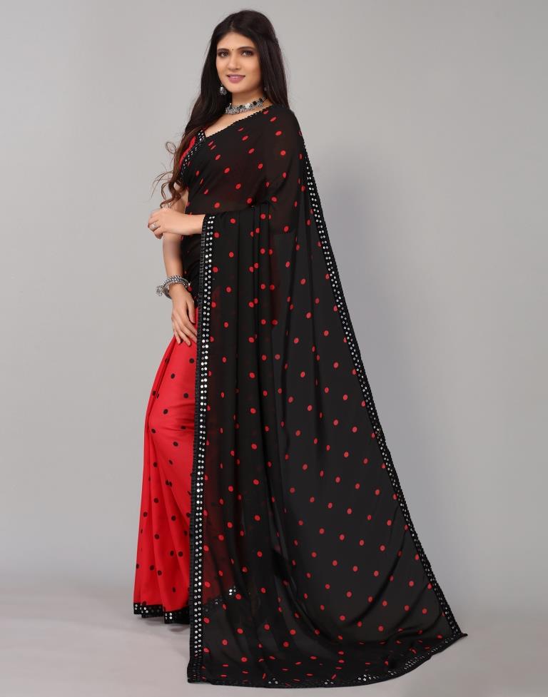 Red Printed Georgette Saree