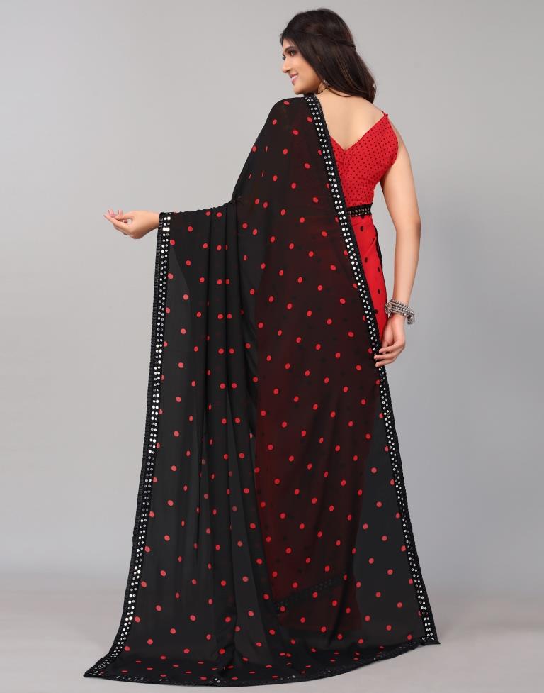 Red Printed Georgette Saree