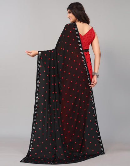 Red Printed Georgette Saree
