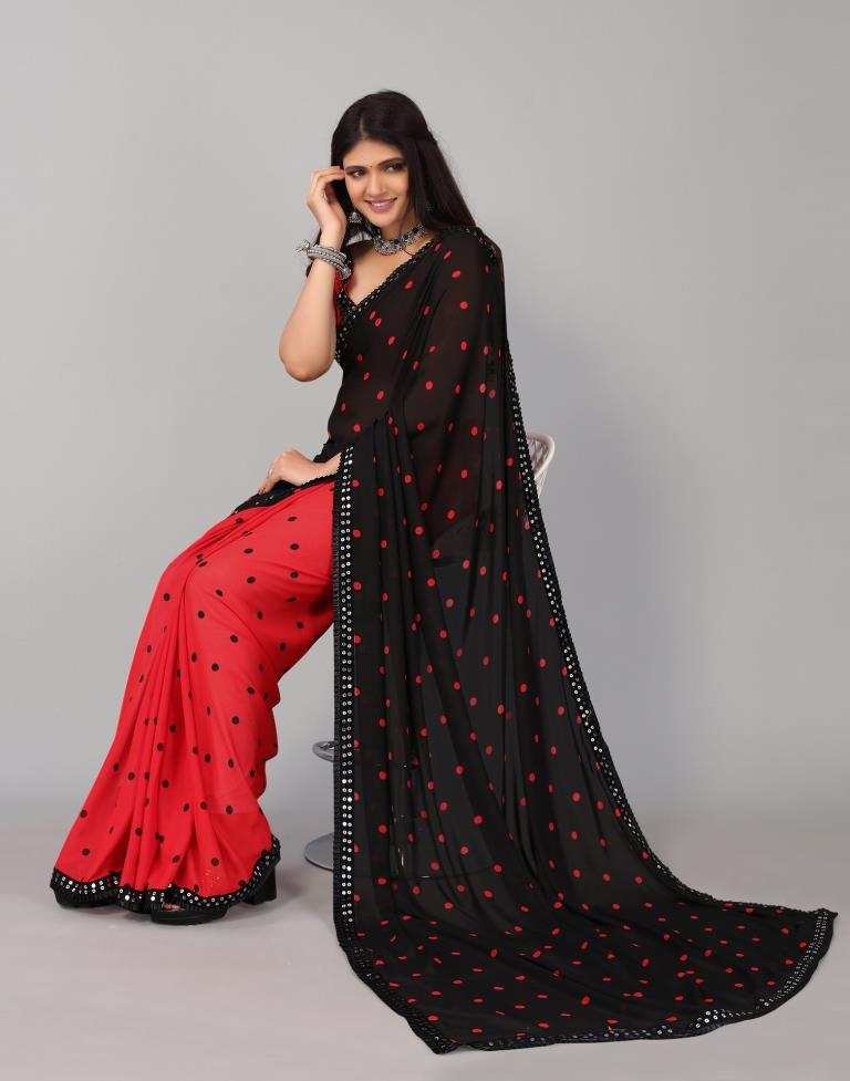 Red Printed Georgette Saree
