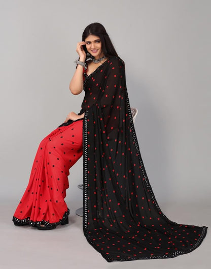 Red Printed Georgette Saree