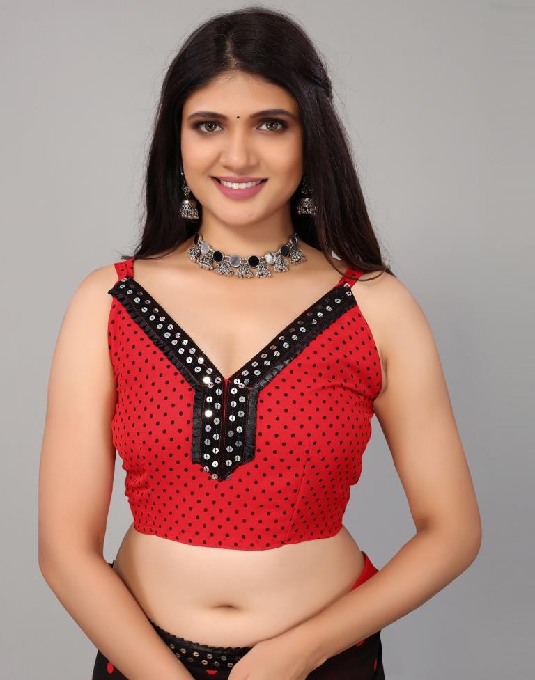 Red Printed Georgette Saree