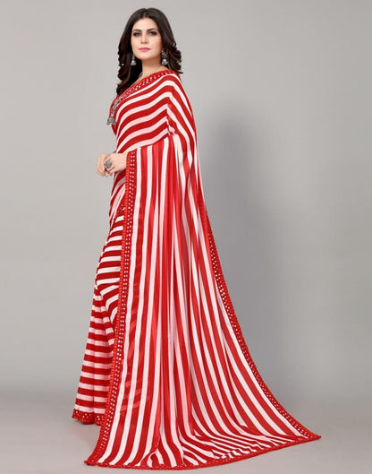 Red And White Printed Saree | Sudathi