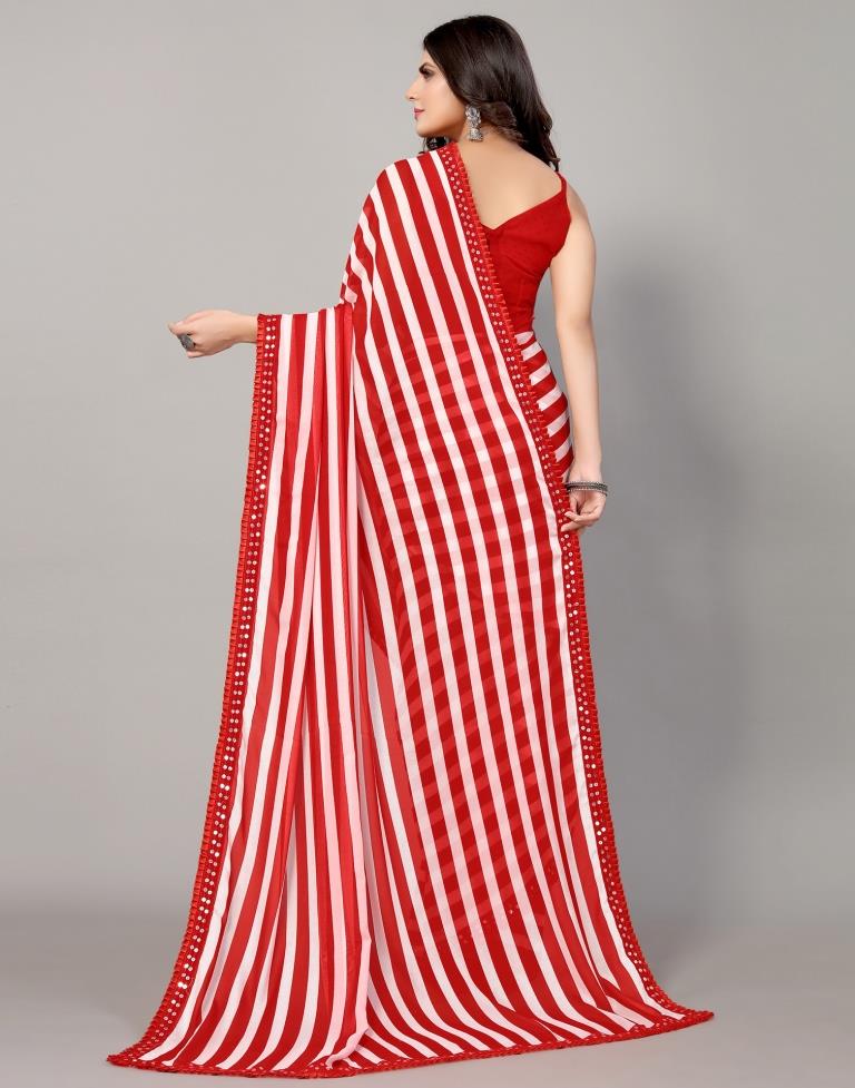 Red And White Printed Saree | Sudathi