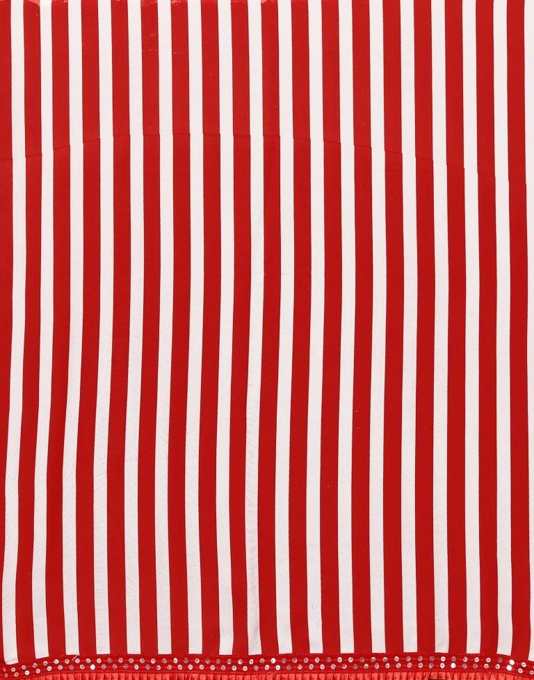 Red And White Printed Saree | Sudathi