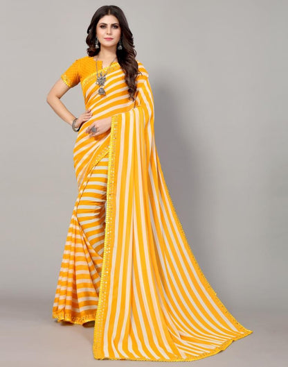 Yellow And White Printed Saree | Sudathi