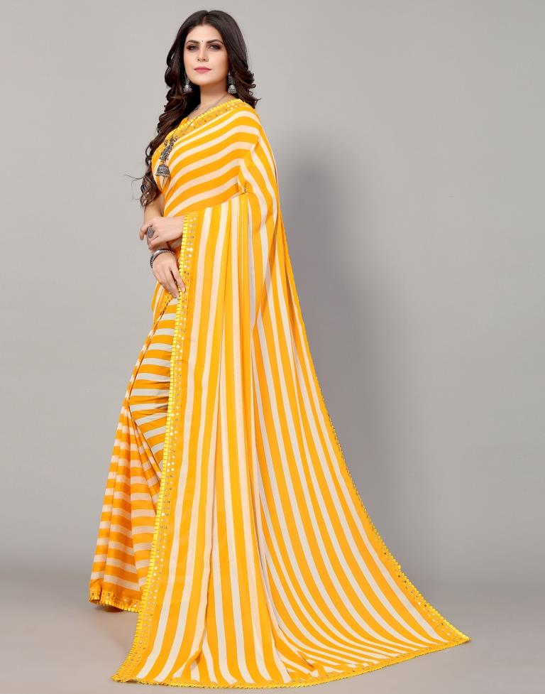 Yellow And White Printed Saree | Sudathi