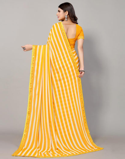 Yellow And White Printed Saree | Sudathi