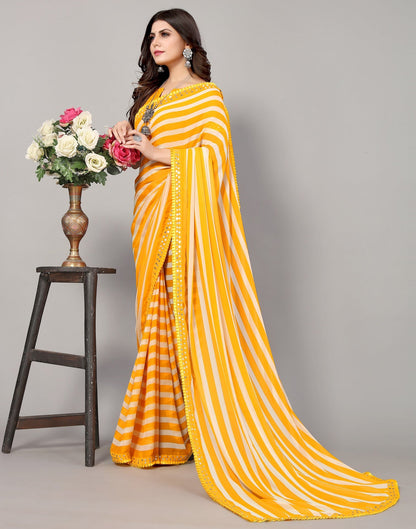 Yellow And White Printed Saree | Sudathi