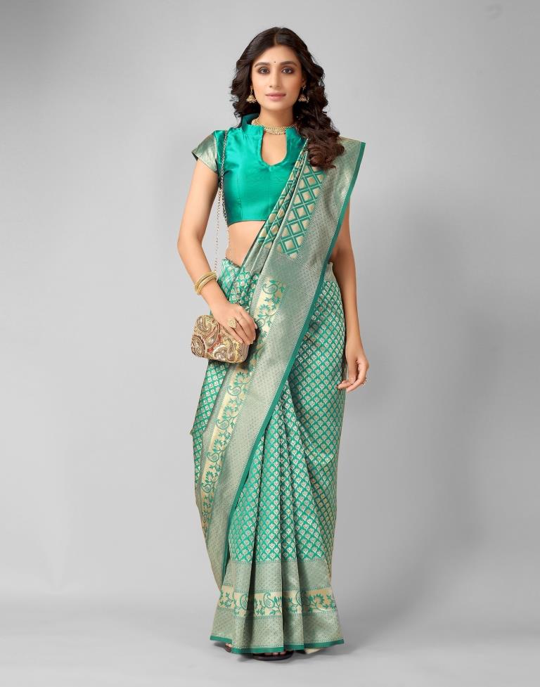 Rama And Golden Silk Saree | Sudathi