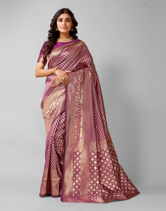 Wine And Golden Silk Saree | Sudathi