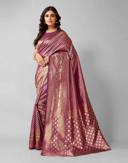 Wine And Golden Silk Saree | Sudathi