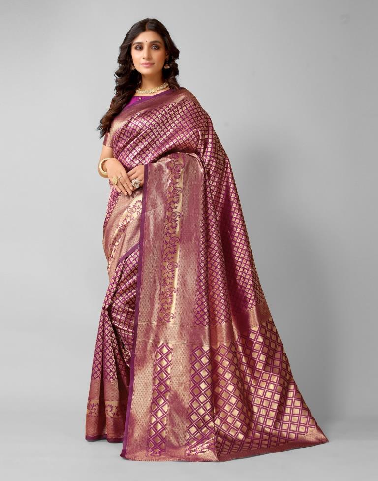 Wine And Golden Silk Saree | Sudathi